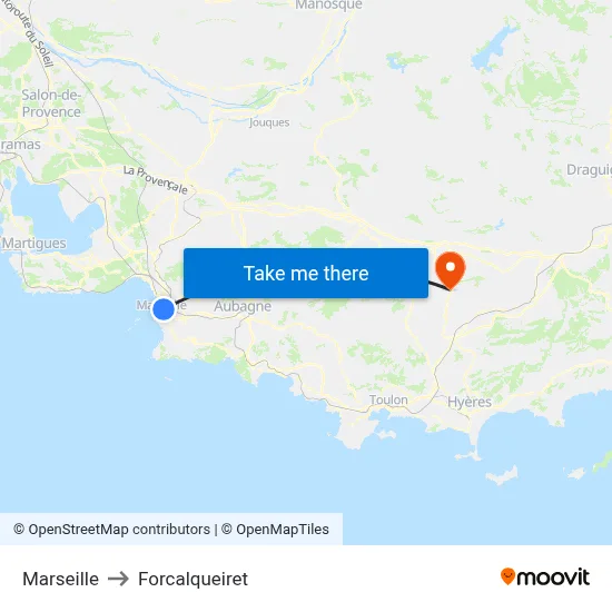 Marseille to Forcalqueiret map