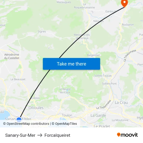 Sanary-Sur-Mer to Forcalqueiret map