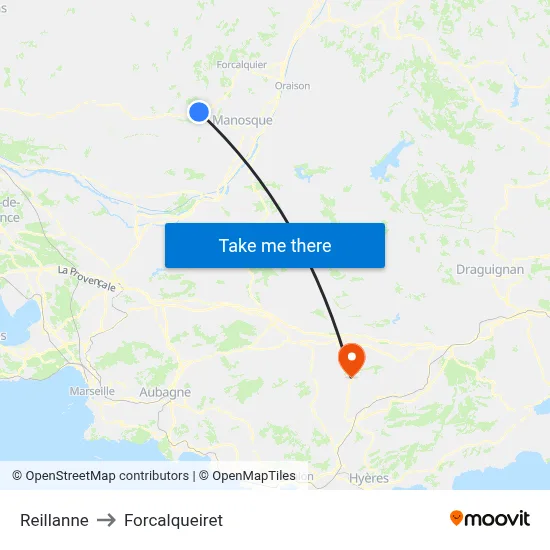 Reillanne to Forcalqueiret map