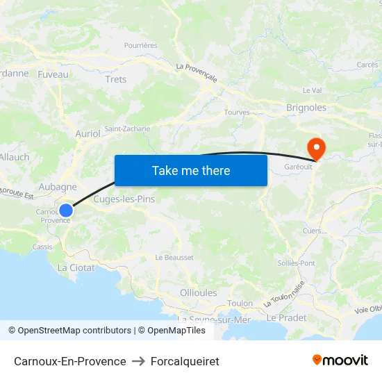 Carnoux-En-Provence to Forcalqueiret map