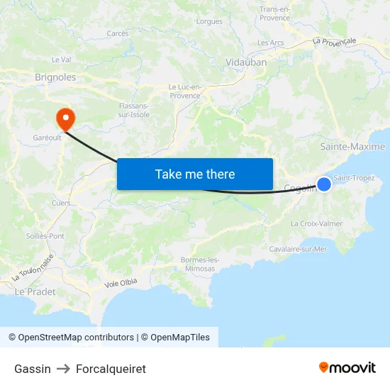 Gassin to Forcalqueiret map