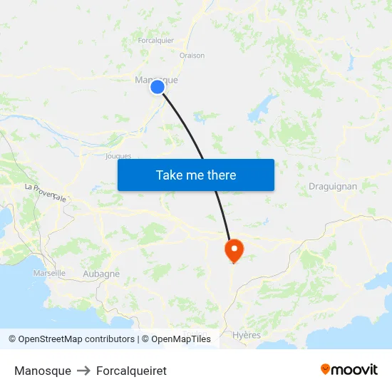 Manosque to Forcalqueiret map