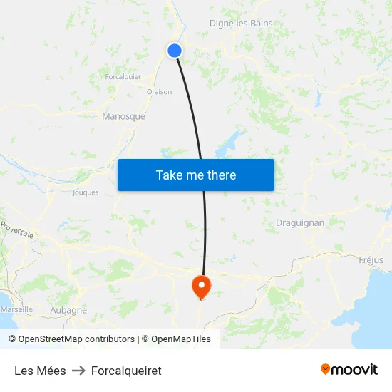 Les Mées to Forcalqueiret map