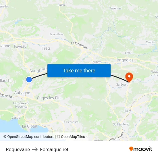 Roquevaire to Forcalqueiret map
