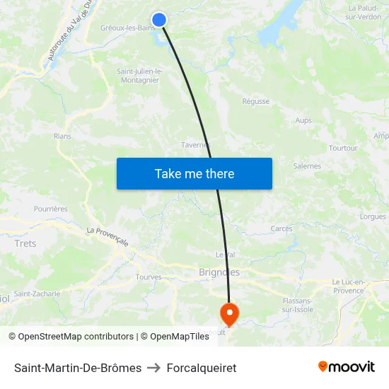 Saint-Martin-De-Brômes to Forcalqueiret map