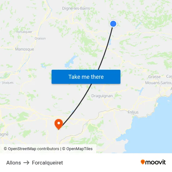 Allons to Forcalqueiret map
