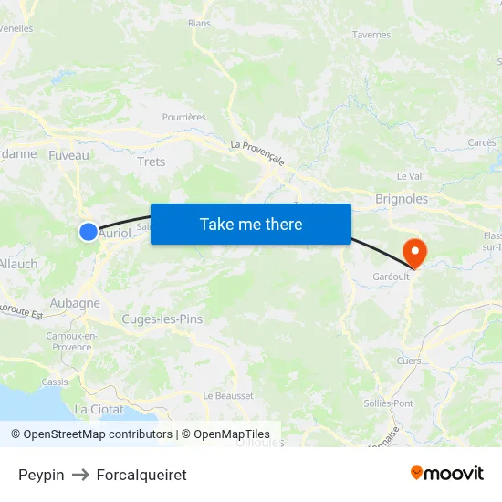 Peypin to Forcalqueiret map