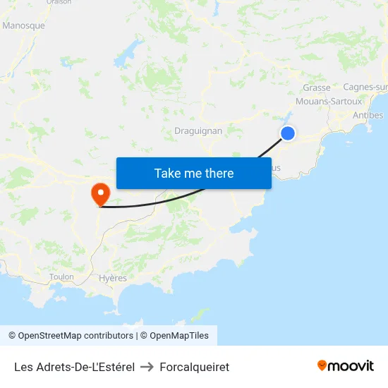 Les Adrets-De-L'Estérel to Forcalqueiret map
