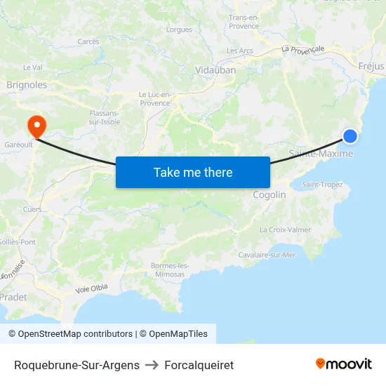 Roquebrune-Sur-Argens to Forcalqueiret map