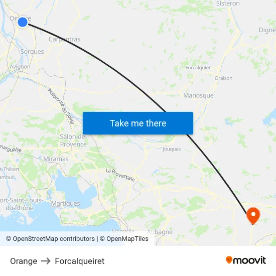Orange to Forcalqueiret map