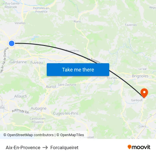 Aix-En-Provence to Forcalqueiret map