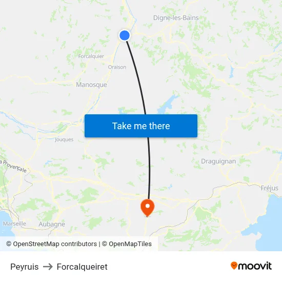 Peyruis to Forcalqueiret map