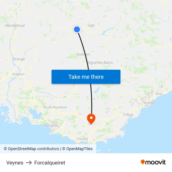 Veynes to Forcalqueiret map