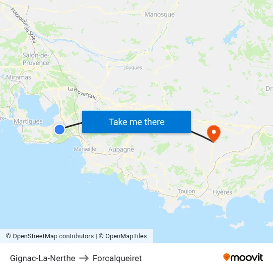 Gignac-La-Nerthe to Forcalqueiret map