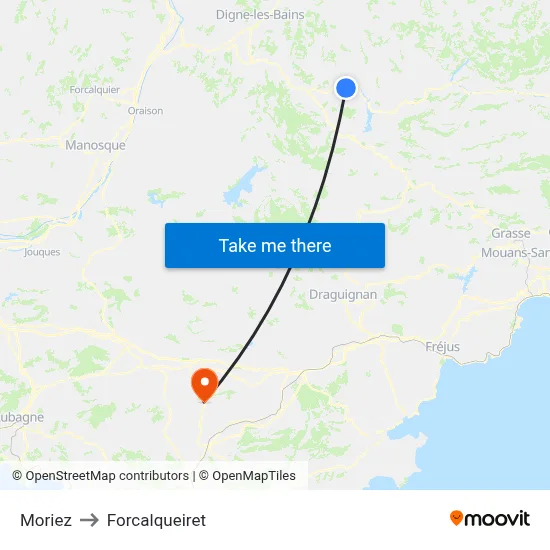 Moriez to Forcalqueiret map