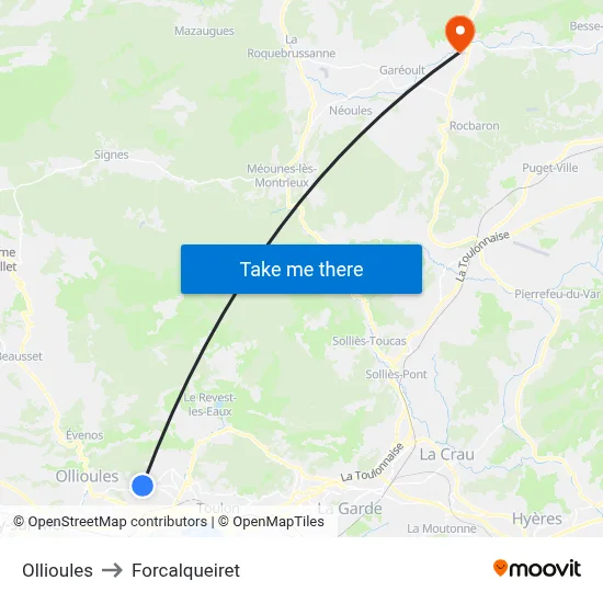 Ollioules to Forcalqueiret map