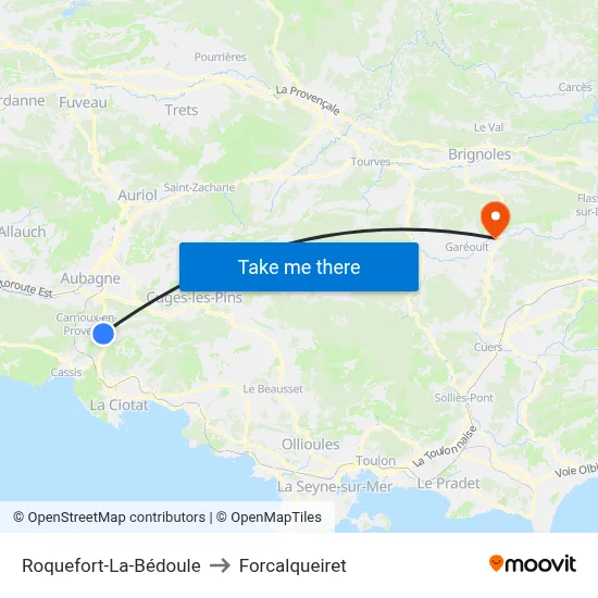 Roquefort-La-Bédoule to Forcalqueiret map