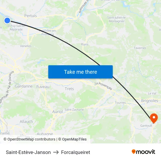 Saint-Estève-Janson to Forcalqueiret map