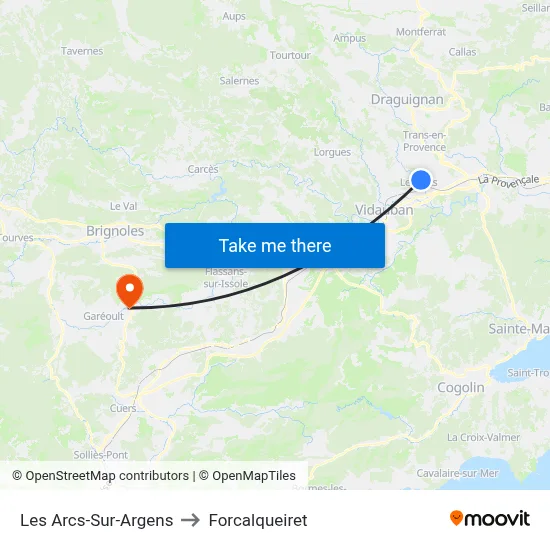 Les Arcs-Sur-Argens to Forcalqueiret map