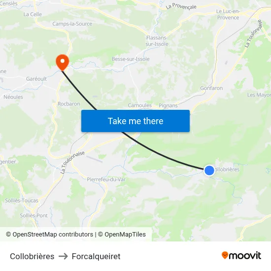 Collobrières to Forcalqueiret map
