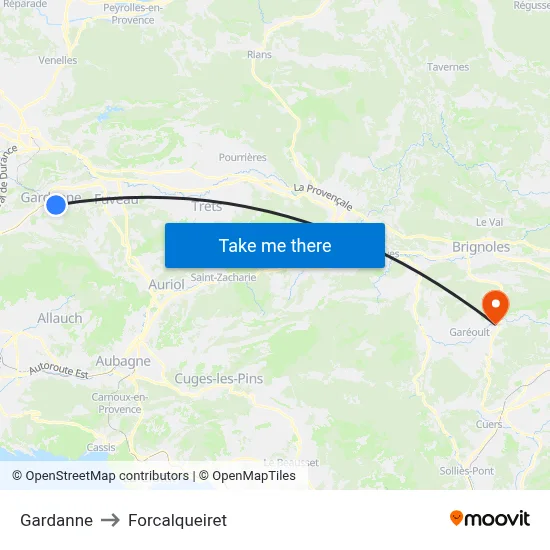 Gardanne to Forcalqueiret map