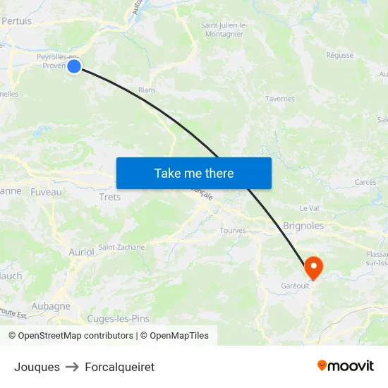 Jouques to Forcalqueiret map