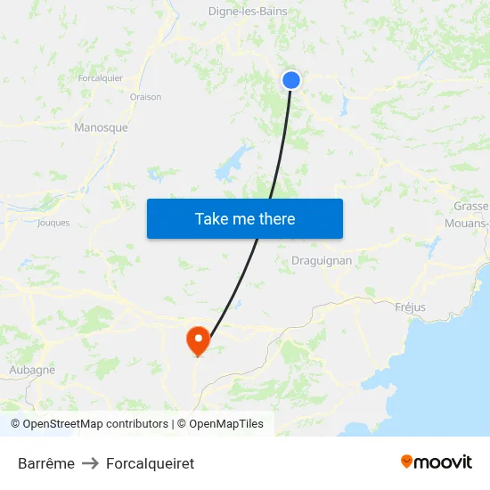 Barrême to Forcalqueiret map