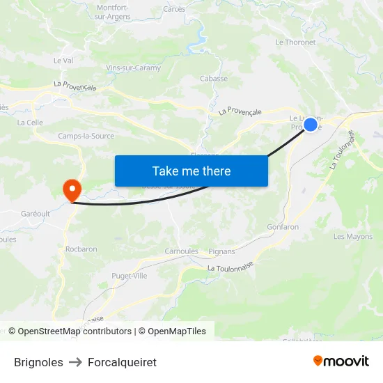 Brignoles to Forcalqueiret map
