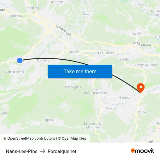 Nans-Les-Pins to Forcalqueiret map