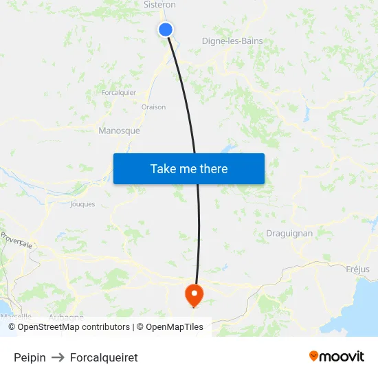 Peipin to Forcalqueiret map