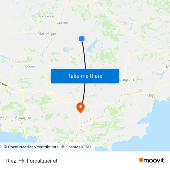 Riez to Forcalqueiret map