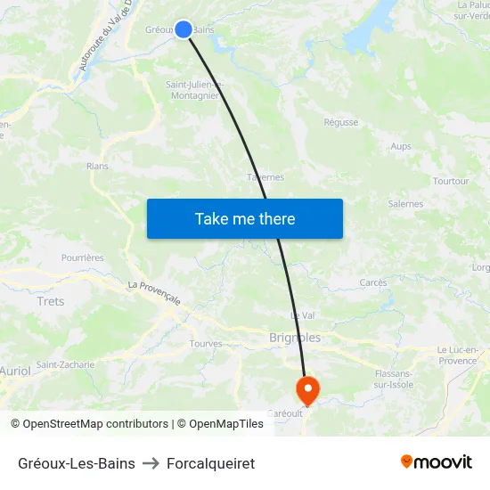 Gréoux-Les-Bains to Forcalqueiret map