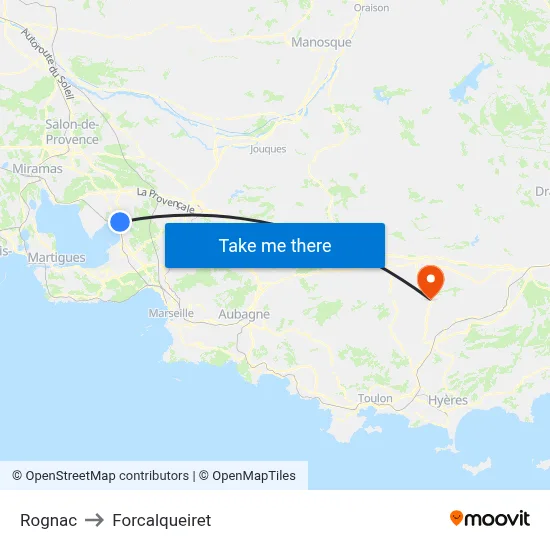 Rognac to Forcalqueiret map
