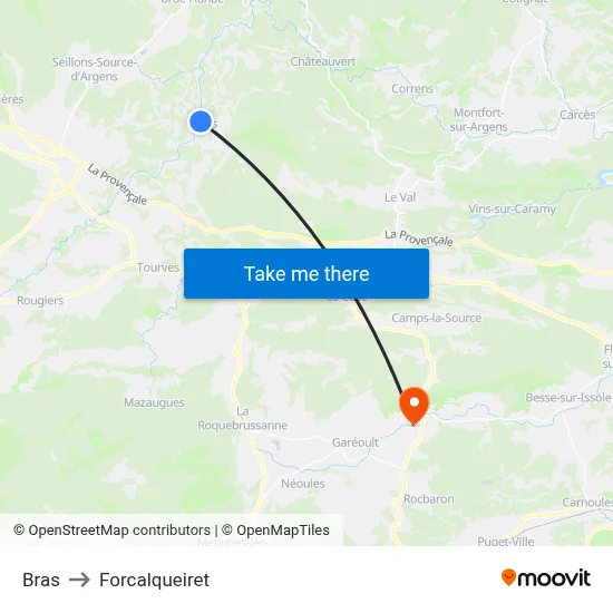 Bras to Forcalqueiret map