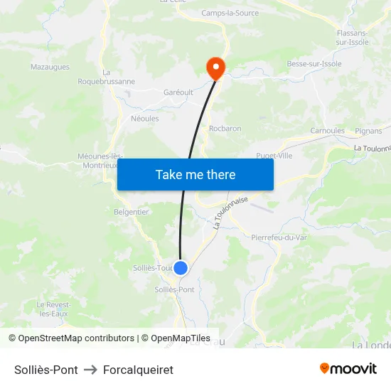 Solliès-Pont to Forcalqueiret map