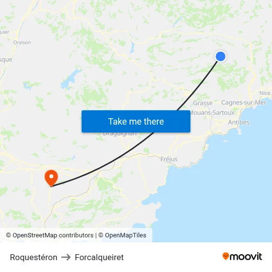 Roquestéron to Forcalqueiret map