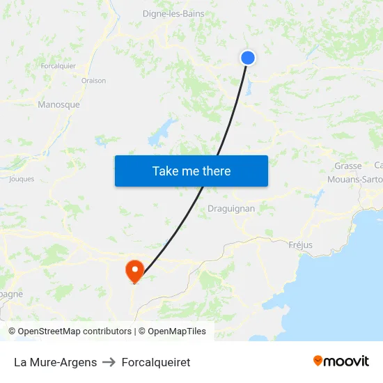 La Mure-Argens to Forcalqueiret map