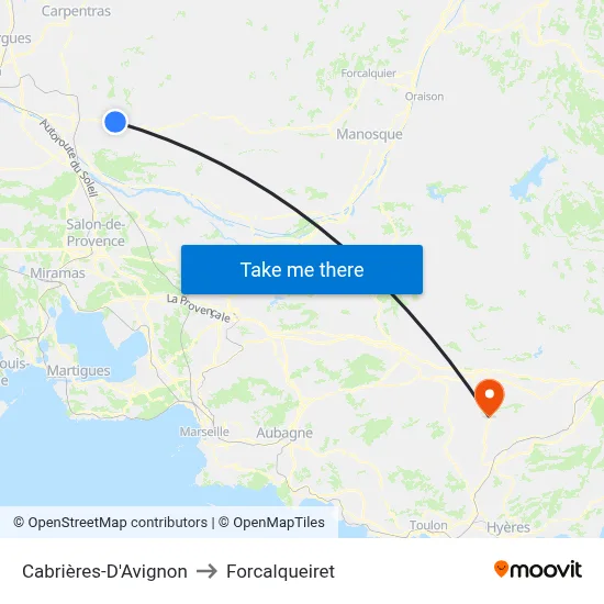 Cabrières-D'Avignon to Forcalqueiret map