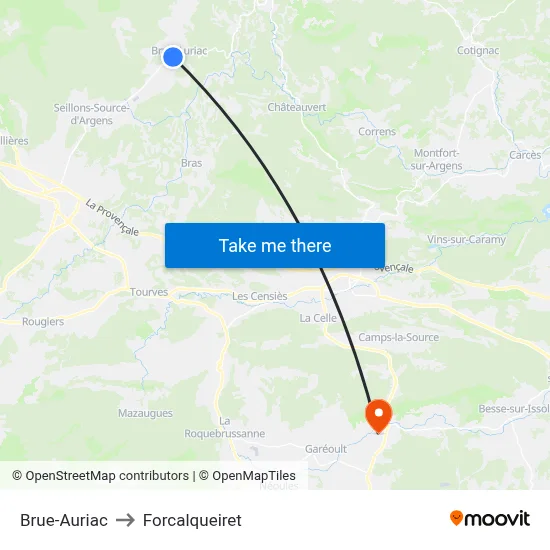 Brue-Auriac to Forcalqueiret map