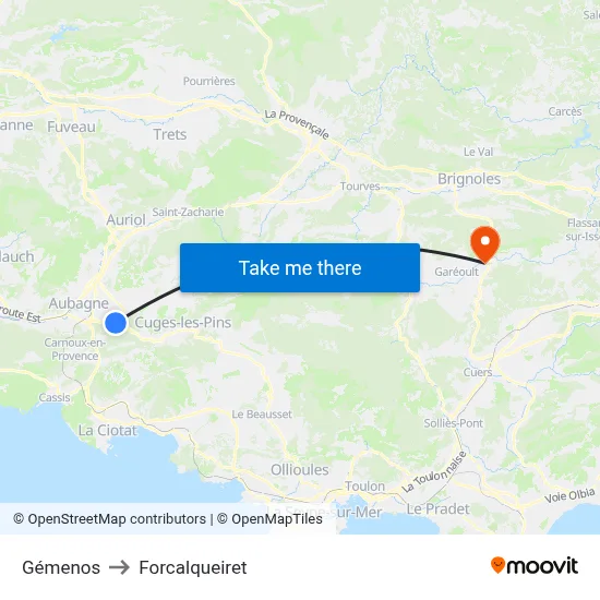 Gémenos to Forcalqueiret map