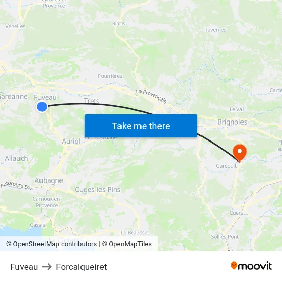 Fuveau to Forcalqueiret map