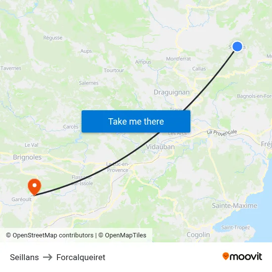 Seillans to Forcalqueiret map