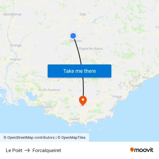 Le Poët to Forcalqueiret map