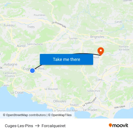 Cuges-Les-Pins to Forcalqueiret map