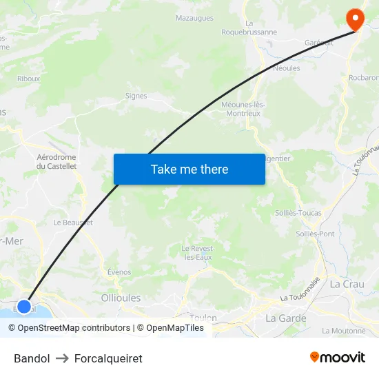 Bandol to Forcalqueiret map