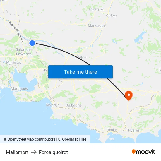 Mallemort to Forcalqueiret map