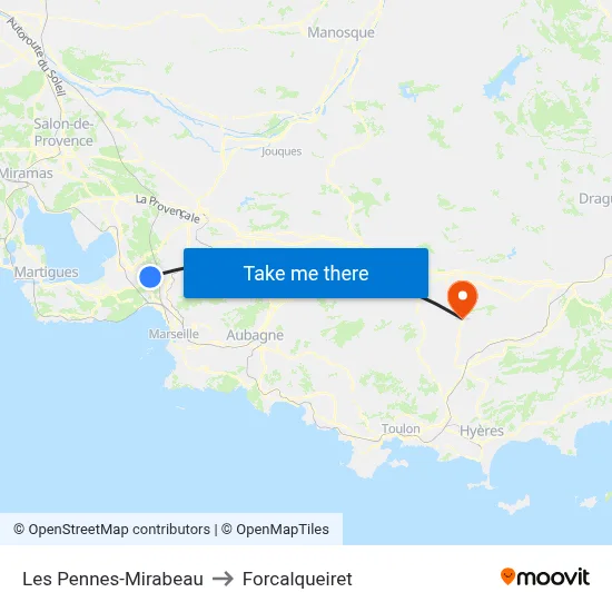 Les Pennes-Mirabeau to Forcalqueiret map