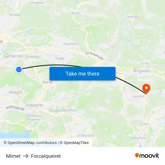 Mimet to Forcalqueiret map