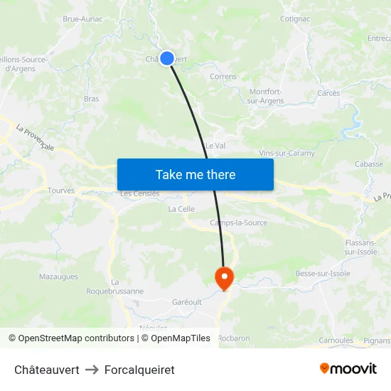 Châteauvert to Forcalqueiret map