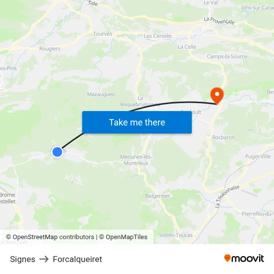 Signes to Forcalqueiret map